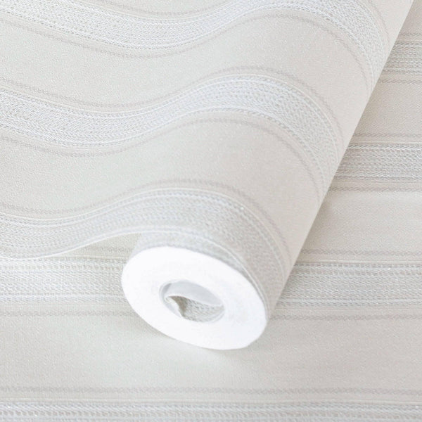 Large Striped Embossed Wallpaper, White Shimmering Retro, Vintage, Art Deco, Mid-Century Stripe Decorative Pattern, Large 114 sq ft Roll - Adawall -Houston Wallpaper Store - Walcoverings, Curtains & Wall Panels