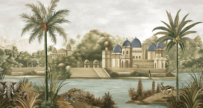 Large Tropical Indian Theme Wall Mural, India Early Morning Wallpaper, Blue Customized Wall Covering, Non-Woven, Non-Pasted, Washable, Removable - Adawall -Houston Wallpaper Store - Walcoverings, Curtains & Wall Panels