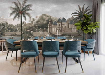 Large Tropical Indian Theme Wall Mural, India Early Morning Wallpaper, Blue Customized Wall Covering, Non-Woven, Non-Pasted, Washable, Removable - Adawall -Houston Wallpaper Store - Walcoverings, Curtains & Wall Panels