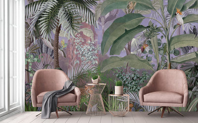 Leopard Jungle Wall Mural, Green Tropical Parrot Wall Mural, Kids Room, Nursery, Non-Pasted, Extra Large Wall Print, Removable, Forest, Palm Trees - Adawall -Houston Wallpaper Store - Walcoverings, Curtains & Wall Panels