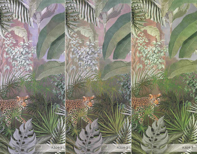 Leopard Jungle Wall Mural, Purple Tropical Parrot Wall Mural, Bedroom, Living Room, Non-Pasted, Extra Large Wall Print, Removable, Forest, Palm Trees - Adawall -Houston Wallpaper Store - Walcoverings, Curtains & Wall Panels