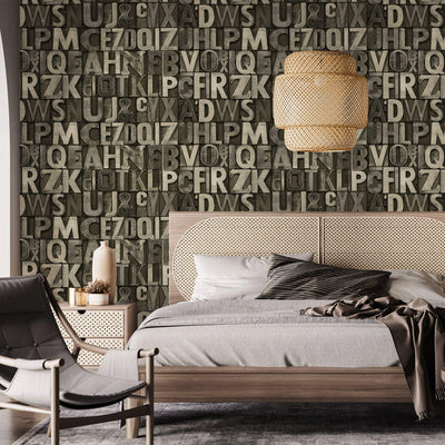 Letters Wallpaper, Rich Textured Wallcovering, Traditional, Gray Light Colors, Extra Large 114 sq ft Roll, Washable, Alphabet Wallpaper - Adawall -Houston Wallpaper Store - Walcoverings, Curtains & Wall Panels
