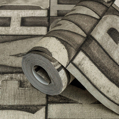 Letters Wallpaper, Rich Textured Wallcovering, Traditional, Gray Light Colors, Extra Large 114 sq ft Roll, Washable, Alphabet Wallpaper - Adawall -Houston Wallpaper Store - Walcoverings, Curtains & Wall Panels