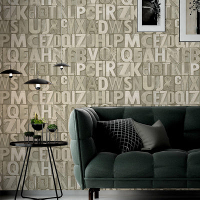 Letters Wallpaper, Rich Textured Wallcovering, Traditional, Light Color, Extra Large 114 sq ft Roll, Washable, Alphabet Wallpaper - Adawall -Houston Wallpaper Store - Walcoverings, Curtains & Wall Panels