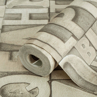 Letters Wallpaper, Rich Textured Wallcovering, Traditional, Light Color, Extra Large 114 sq ft Roll, Washable, Alphabet Wallpaper - Adawall -Houston Wallpaper Store - Walcoverings, Curtains & Wall Panels