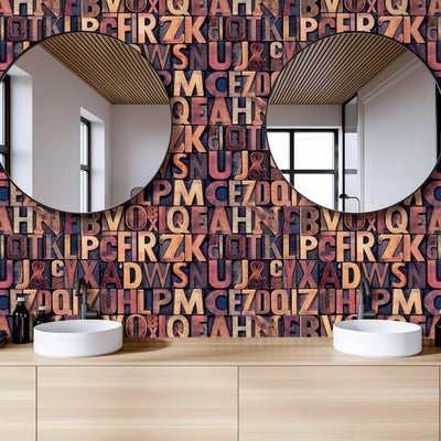 Letters Wallpaper, Rich Textured Wallcovering, Traditional, Red Yellow, Extra Large 114 sq ft Roll, Washable, Alphabet Wallpaper, Sturdy - Adawall -Houston Wallpaper Store - Walcoverings, Curtains & Wall Panels