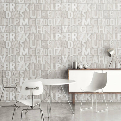 Letters Wallpaper, Rich Textured Wallcovering, Traditional, White Light Color, Extra Large 114 sq ft Roll, Washable, Alphabet Wallpaper - Adawall -Houston Wallpaper Store - Walcoverings, Curtains & Wall Panels