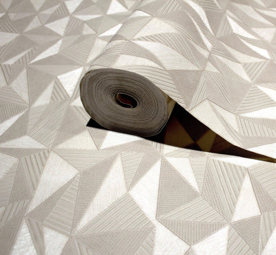 Light Beige Geometric Triangle Wallpaper, 3D Embossed Shiny Wallcovering, Abstract Pattern, Home Commercial Use - Adawall -Houston Wallpaper Store - Walcoverings, Curtains & Wall Panels