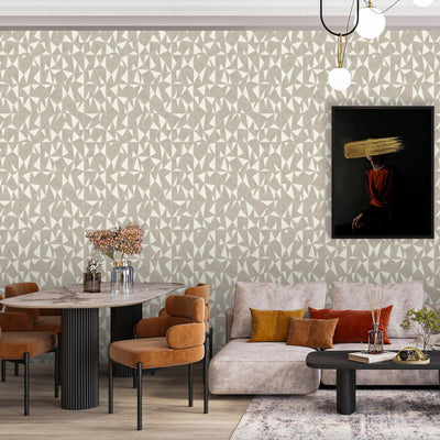Light Beige Geometric Triangle Wallpaper, 3D Embossed Shiny Wallcovering, Abstract Pattern, Home Commercial Use - Adawall -Houston Wallpaper Store - Walcoverings, Curtains & Wall Panels