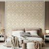 Light Beige, Gold Luxury 3D Damask Wallpaper, Premium Sparkling Velvet Feeling Flocked Wallcovering - Adawall -Houston Wallpaper Store - Walcoverings, Curtains & Wall Panels