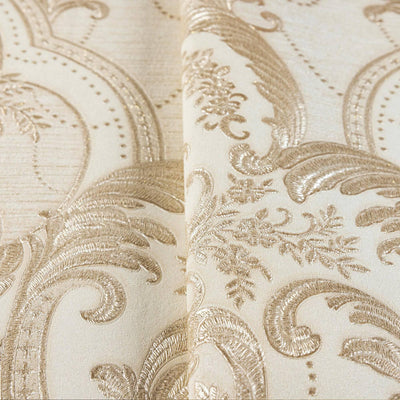 Light Beige, Gold Luxury 3D Damask Wallpaper, Premium Sparkling Velvet Feeling Flocked Wallcovering - Adawall -Houston Wallpaper Store - Walcoverings, Curtains & Wall Panels