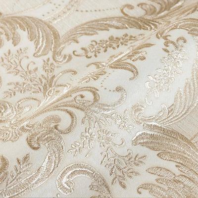 Light Beige, Gold Luxury 3D Damask Wallpaper, Premium Sparkling Velvet Feeling Flocked Wallcovering - Adawall -Houston Wallpaper Store - Walcoverings, Curtains & Wall Panels