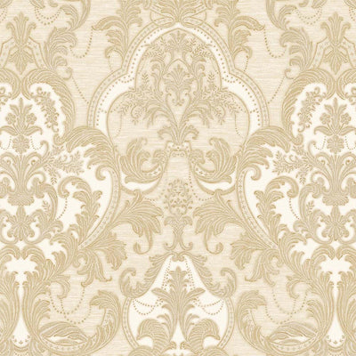 Light Beige, Gold Luxury 3D Damask Wallpaper, Premium Sparkling Velvet Feeling Flocked Wallcovering - Adawall -Houston Wallpaper Store - Walcoverings, Curtains & Wall Panels
