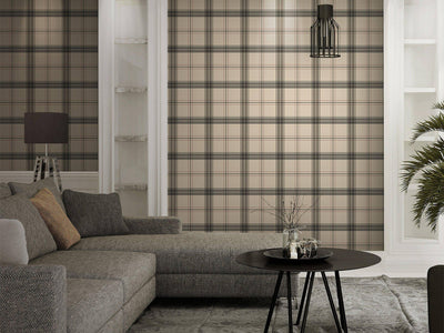 Light Beige Large Plaid Textured Wallpaper, Tartan Fabric Pattern Classical Modern Non-Pasted Wallcovering - Adawall -Houston Wallpaper Store - Walcoverings, Curtains & Wall Panels