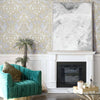 Light Blue, Gold Luxury 3D Damask Wallpaper, Premium Sparkling Velvet Feeling Flocked Wallcovering - Adawall -Houston Wallpaper Store - Walcoverings, Curtains & Wall Panels