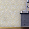 Light Blue, Gold Luxury 3D Damask Wallpaper, Premium Sparkling Velvet Feeling Flocked Wallcovering - Walloro High End Wallcoverings & More