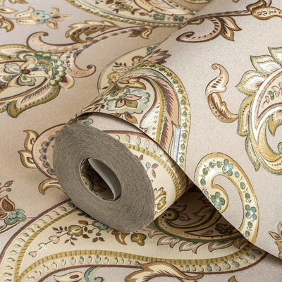Light Brown Luxury Paisley Deep Embossed Wallpaper, Traditional Rich Textured Wallcovering - Adawall -Houston Wallpaper Store - Walcoverings, Curtains & Wall Panels
