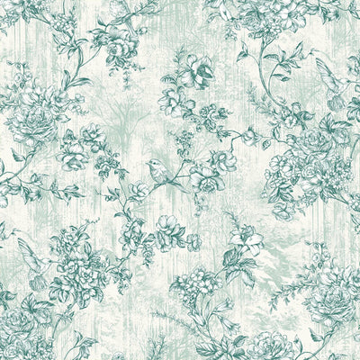 Light Green Elegant Chinoiserie Blossom Floral Wallpaper, Animal Print Birds Flowers Botanical Pattern - Adawall -Houston Wallpaper Store - Walcoverings, Curtains & Wall Panels