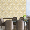 Light Tan, Gold Luxury 3D Damask Wallpaper, Premium Sparkling Velvet Feeling Flocked Wallcovering - Adawall -Houston Wallpaper Store - Walcoverings, Curtains & Wall Panels