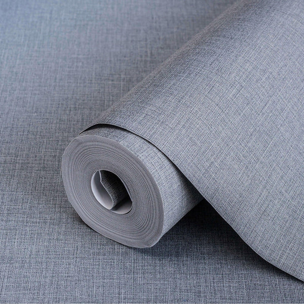 Linen Textured Modern Textured Wallpaper, Dark Gray Solid Color Fabric Touch Contemporary Wallcovering - Adawall -Houston Wallpaper Store - Walcoverings, Curtains & Wall Panels