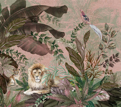 Lion Jungle Wall Mural, Purple Tropical Wall Mural, Interior Decor, Non-Pasted, Extra Large Wall Print, Removable, Forest Theme Wall Art - Adawall -Houston Wallpaper Store - Walcoverings, Curtains & Wall Panels