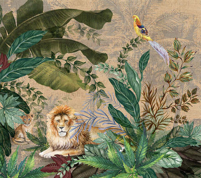 Lion Jungle Wall Mural, Yellow Tropical Wall Mural, Interior Decor, Non-Pasted, Extra Large Wall Print, Removable, Forest Theme Wall Art (Copy) - Adawall -Houston Wallpaper Store - Walcoverings, Curtains & Wall Panels
