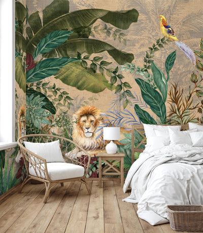 Lion Jungle Wall Mural, Yellow Tropical Wall Mural, Interior Decor, Non-Pasted, Extra Large Wall Print, Removable, Forest Theme Wall Art (Copy) - Adawall -Houston Wallpaper Store - Walcoverings, Curtains & Wall Panels