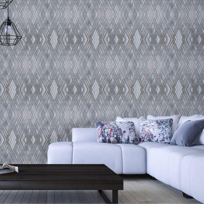 Luxurious Argyle Pattern Embossed Wallpaper, Gray, Blue Diamond Shape 3D Textured Shimmering, Geometric Design - Adawall -Houston Wallpaper Store - Walcoverings, Curtains & Wall Panels