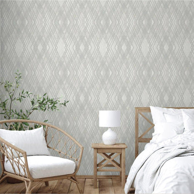 Luxurious Argyle Pattern Embossed Wallpaper, Gray, Silver Diamond Shape 3D Textured Shimmering, Geometric Design - Adawall -Houston Wallpaper Store - Walcoverings, Curtains & Wall Panels