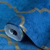 Luxury Blue Moroccan Embossed Wallpaper, Rich Textured Wallcovering, Traditional, Shiny Gold Accent, Extra Large 114 sq ft Roll, Washable - Adawall -Houston Wallpaper Store - Walcoverings, Curtains & Wall Panels