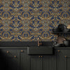 Luxury Deep Embossed Damask Wallpaper, Blue, Yellow, Home & Commercial Use Decorative Wallcovering, Washable, Sturdy - Adawall -Houston Wallpaper Store - Walcoverings, Curtains & Wall Panels