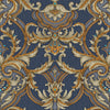 Luxury Deep Embossed Damask Wallpaper, Blue, Yellow, Home & Commercial Use Decorative Wallcovering, Washable, Sturdy - Walloro High End Wallcoverings & More