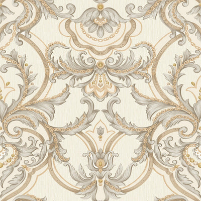 Luxury Deep Embossed Damask Wallpaper, Cream, Silver, Home & Commercial Use Decorative Wallcovering, Washable, Sturdy - Adawall -Houston Wallpaper Store - Walcoverings, Curtains & Wall Panels