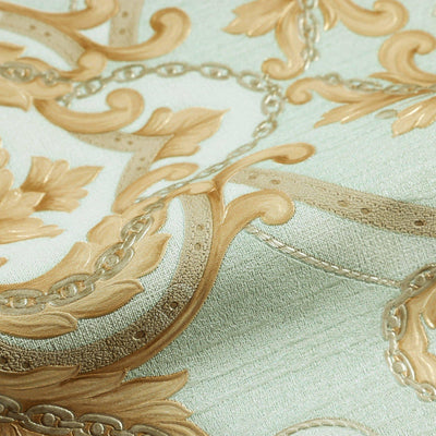Luxury Deep Embossed Damask Wallpaper, Green, Gold Home & Commercial Use Decorative Wallcovering, Washable, Sturdy - Adawall -Houston Wallpaper Store - Walcoverings, Curtains & Wall Panels