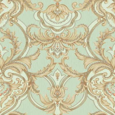 Luxury Deep Embossed Damask Wallpaper, Green, Gold Home & Commercial Use Decorative Wallcovering, Washable, Sturdy - Adawall -Houston Wallpaper Store - Walcoverings, Curtains & Wall Panels