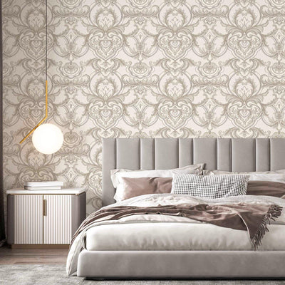 Luxury Deep Embossed Damask Wallpaper, White, Silver, Home & Commercial Use Decorative Wallcovering, Washable, Sturdy - Adawall -Houston Wallpaper Store - Walcoverings, Curtains & Wall Panels