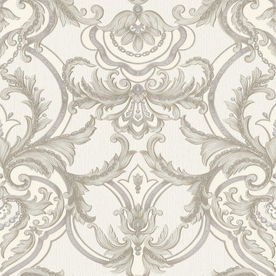 Luxury Deep Embossed Damask Wallpaper, White, Silver, Home & Commercial Use Decorative Wallcovering, Washable, Sturdy - Adawall -Houston Wallpaper Store - Walcoverings, Curtains & Wall Panels