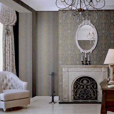 Luxury Deep Embossed Striped Wallpaper, Dark Washed Damask 3D Textured Wallcovering, Traditional, Large 114 sqft Roll, Living Room Wallpaper - Adawall -Houston Wallpaper Store - Walcoverings, Curtains & Wall Panels