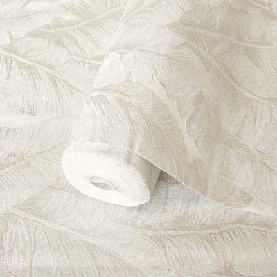 Luxury Leaf Pattern Wallpaper, Cream Embossed Botanical Tropical Exotic Wallcovering, Plants Tropical Design - Adawall -Houston Wallpaper Store - Walcoverings, Curtains & Wall Panels