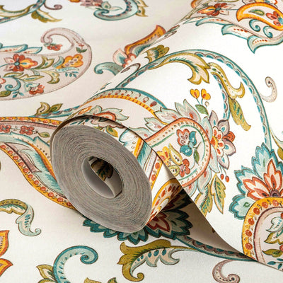 Luxury Paisley Deep Embossed Wallpaper, White Vivid Colors Traditional Rich Textured Wallcovering - Adawall -Houston Wallpaper Store - Walcoverings, Curtains & Wall Panels