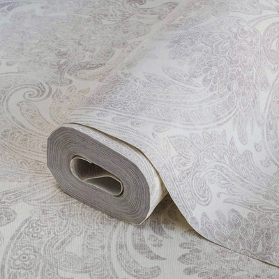Luxury Paisley Wallpaper, Rich Textured Wallcovering, Traditional, Extra Large 114 sq ft Roll, Washable, Home Decor, White - Adawall -Houston Wallpaper Store - Walcoverings, Curtains & Wall Panels