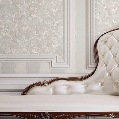 Luxury Paisley Wallpaper, Rich Textured Wallcovering, Traditional, Extra Large 114 sq ft Roll, Washable, Home Decor, White - Adawall -Houston Wallpaper Store - Walcoverings, Curtains & Wall Panels