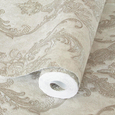 Luxury Sparkling Deep Embossed Damask Wallpaper, Gray, Light Tan Beautiful Flocked Shimmering Rich Textured Wallcovering - Adawall -Houston Wallpaper Store - Walcoverings, Curtains & Wall Panels