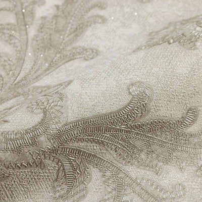 Luxury Sparkling Deep Embossed Damask Wallpaper, Gray, Light Tan Beautiful Flocked Shimmering Rich Textured Wallcovering - Adawall -Houston Wallpaper Store - Walcoverings, Curtains & Wall Panels