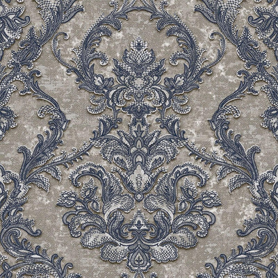 Luxury Sparkling Deep Embossed Damask Wallpaper, Gray, Navy Blue Beautiful Flocked Shimmering Rich Textured Wallcovering - Adawall -Houston Wallpaper Store - Walcoverings, Curtains & Wall Panels