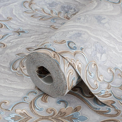 Luxury Textured Embossed Flowered Gray, Home Wall Decor, Aesthetic Wallpaper, Textured Wallcovering Non-Adhesive- 41.7”W X 393”H - Adawall -Houston Wallpaper Store - Walcoverings, Curtains & Wall Panels