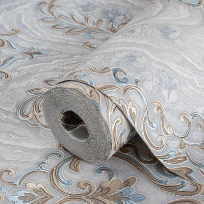 Luxury Textured Embossed Flowered Gray, Home Wall Decor, Aesthetic Wallpaper, Textured Wallcovering Non-Adhesive- 41.7”W X 393”H - Adawall -Houston Wallpaper Store - Walcoverings, Curtains & Wall Panels