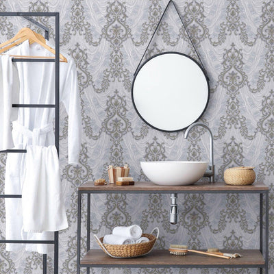 Marble Flowered Textured Embossed Gray, Home Wall Decor, Aesthetic Wallpaper, Textured Wallcovering Non-Adhesive- 41.7”W X 393”H - Adawall -Houston Wallpaper Store - Walcoverings, Curtains & Wall Panels