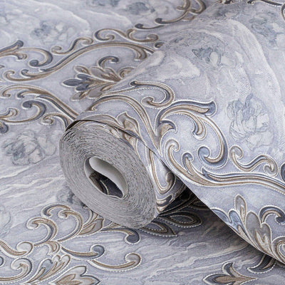 Marble Flowered Textured Embossed Gray, Home Wall Decor, Aesthetic Wallpaper, Textured Wallcovering Non-Adhesive- 41.7”W X 393”H - Adawall -Houston Wallpaper Store - Walcoverings, Curtains & Wall Panels