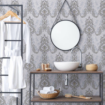 Marble Flowered Textured Embossed Gray, Home Wall Decor, Aesthetic Wallpaper, Textured Wallcovering Non-Adhesive- 41.7”W X 393”H - Adawall -Houston Wallpaper Store - Walcoverings, Curtains & Wall Panels